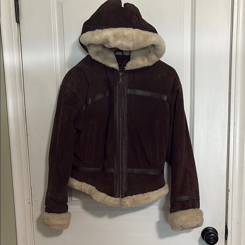 Brown Shearling Hooded Jacket